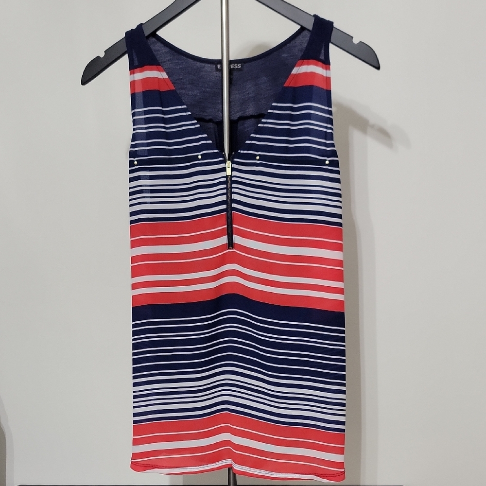 Express Navy and Red Striped Sleeveless Top